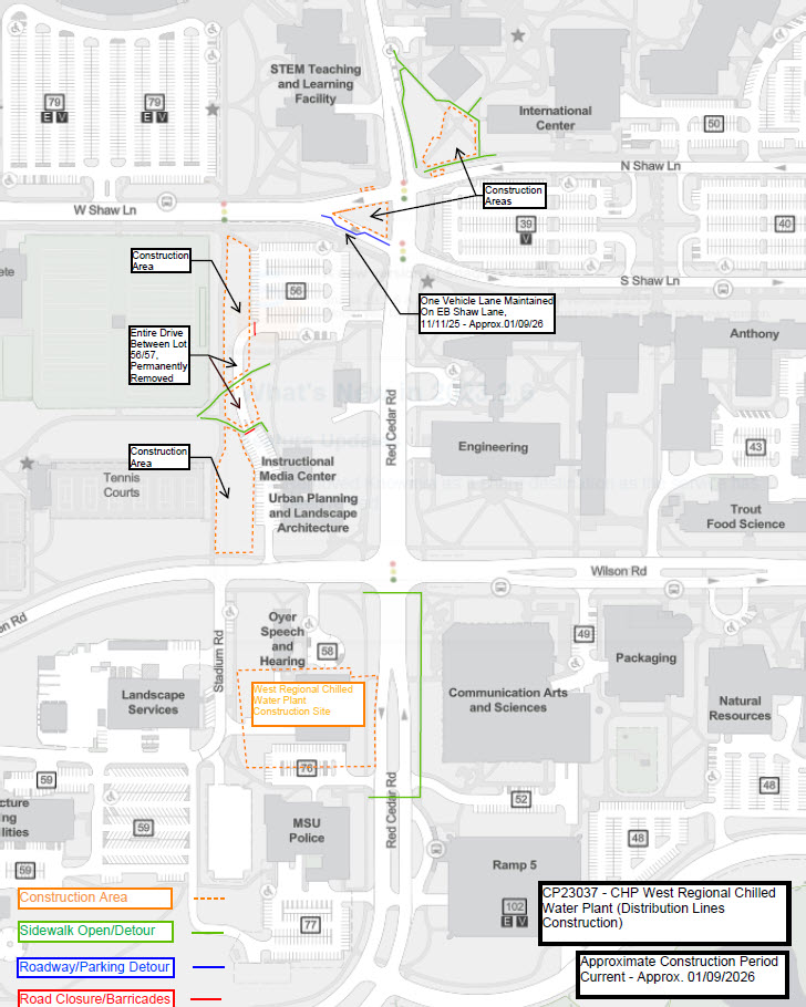 map of road closures on south central campus