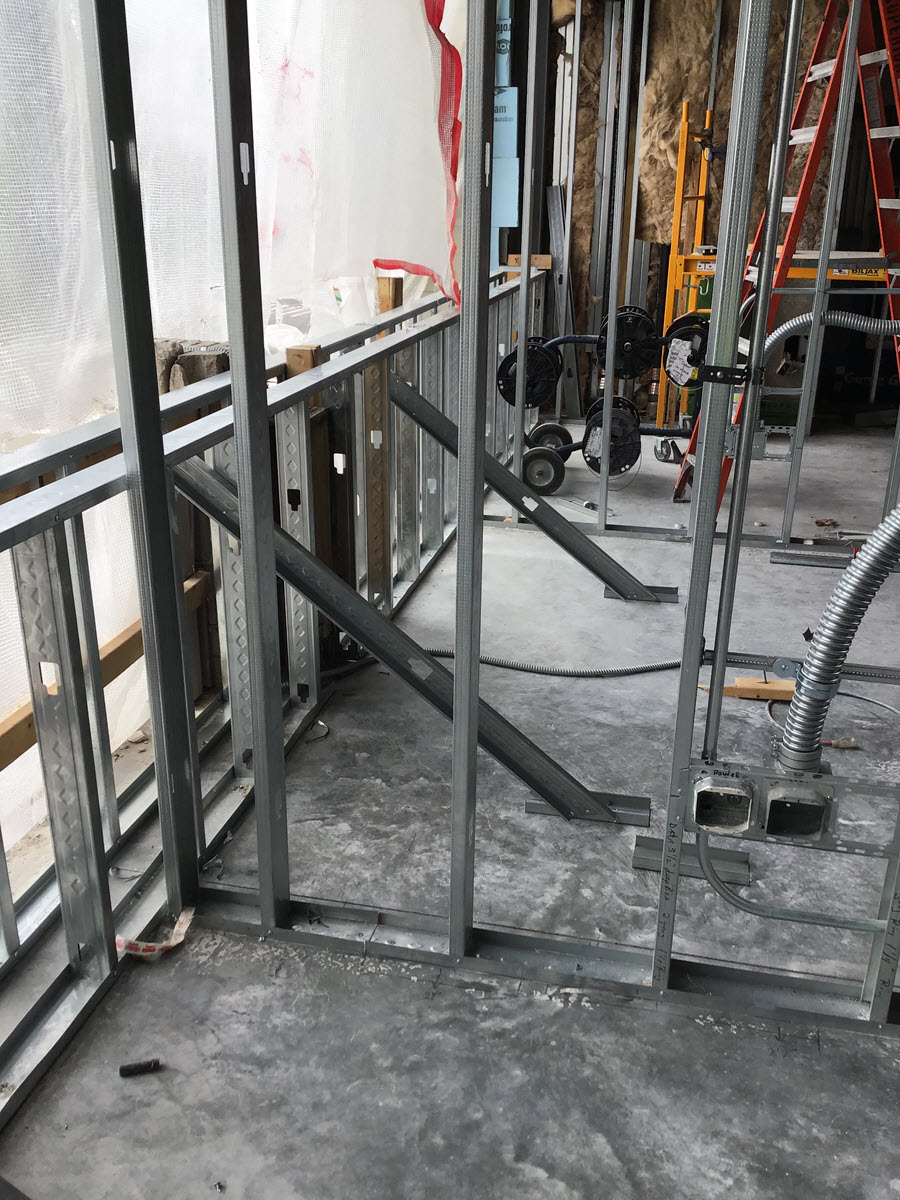 Photo of interior steel framing elements at Duffy Daugherty Building
