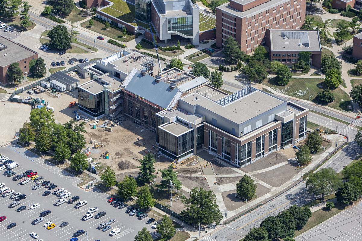 Aerial view of southwest side of construction site