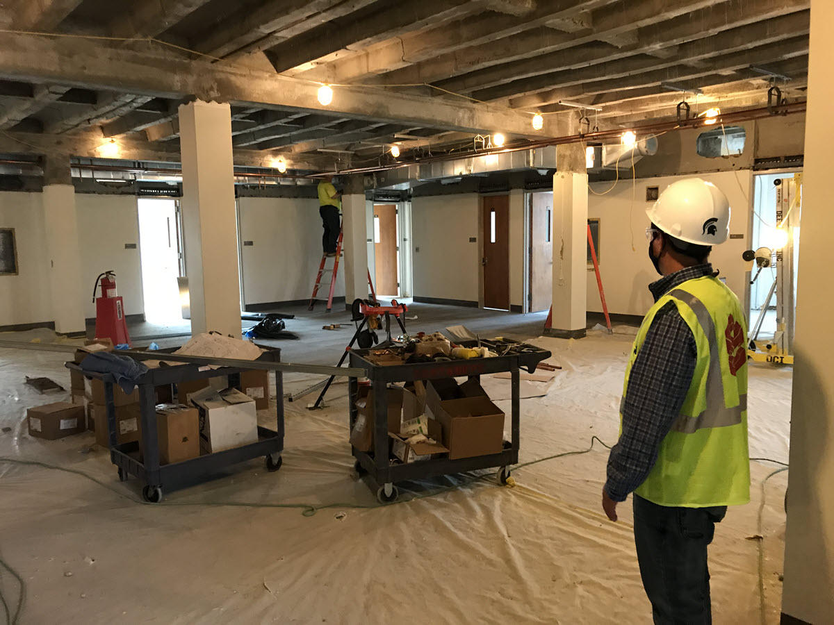 Interior of Department of Finance office showing work in progress