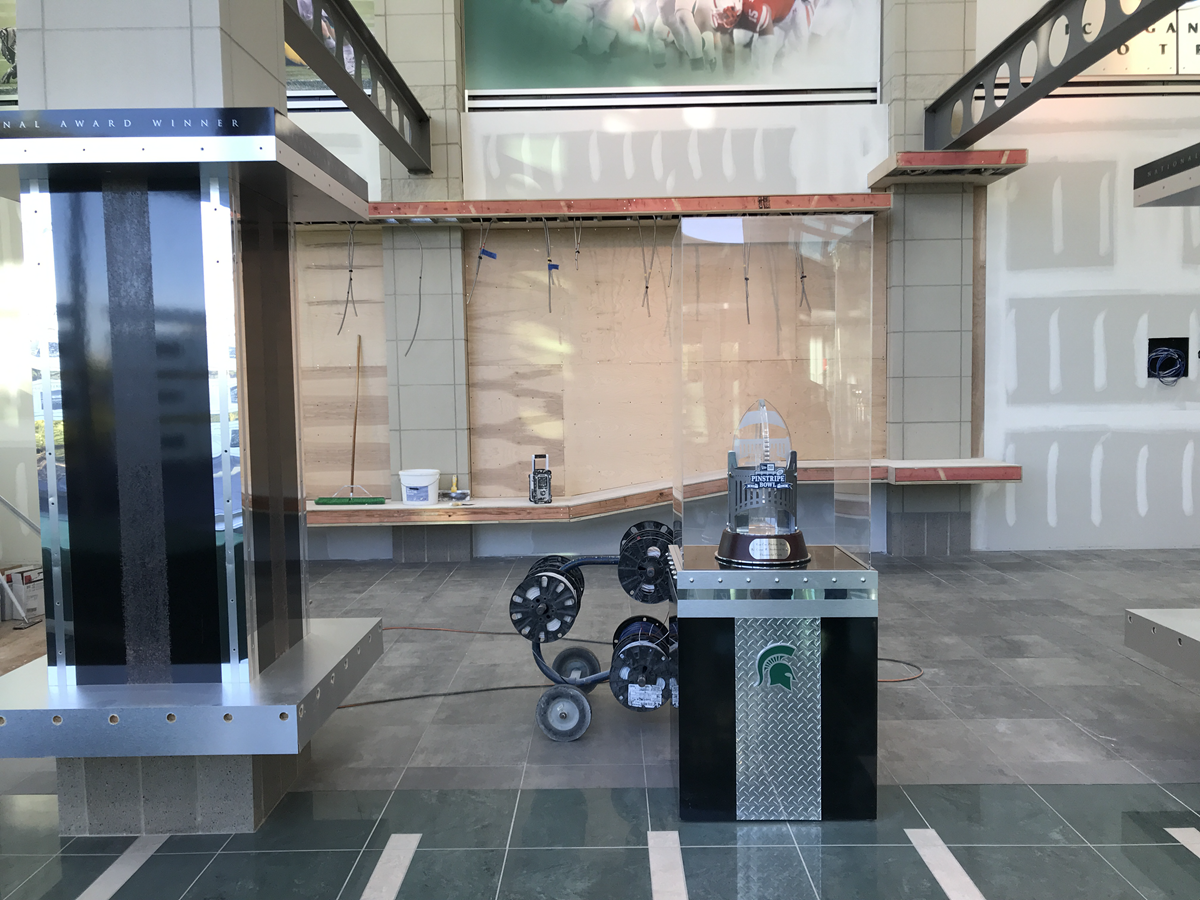 Photo of construction in progress on new first floor display cases