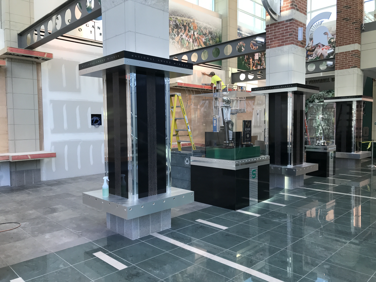 Photo of construction in progress on new first floor display cases
