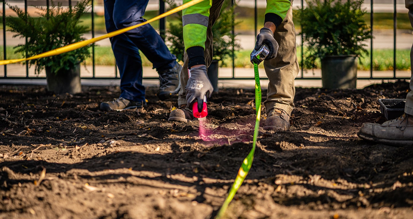 MSU Landscape Services marks locations for plant placement