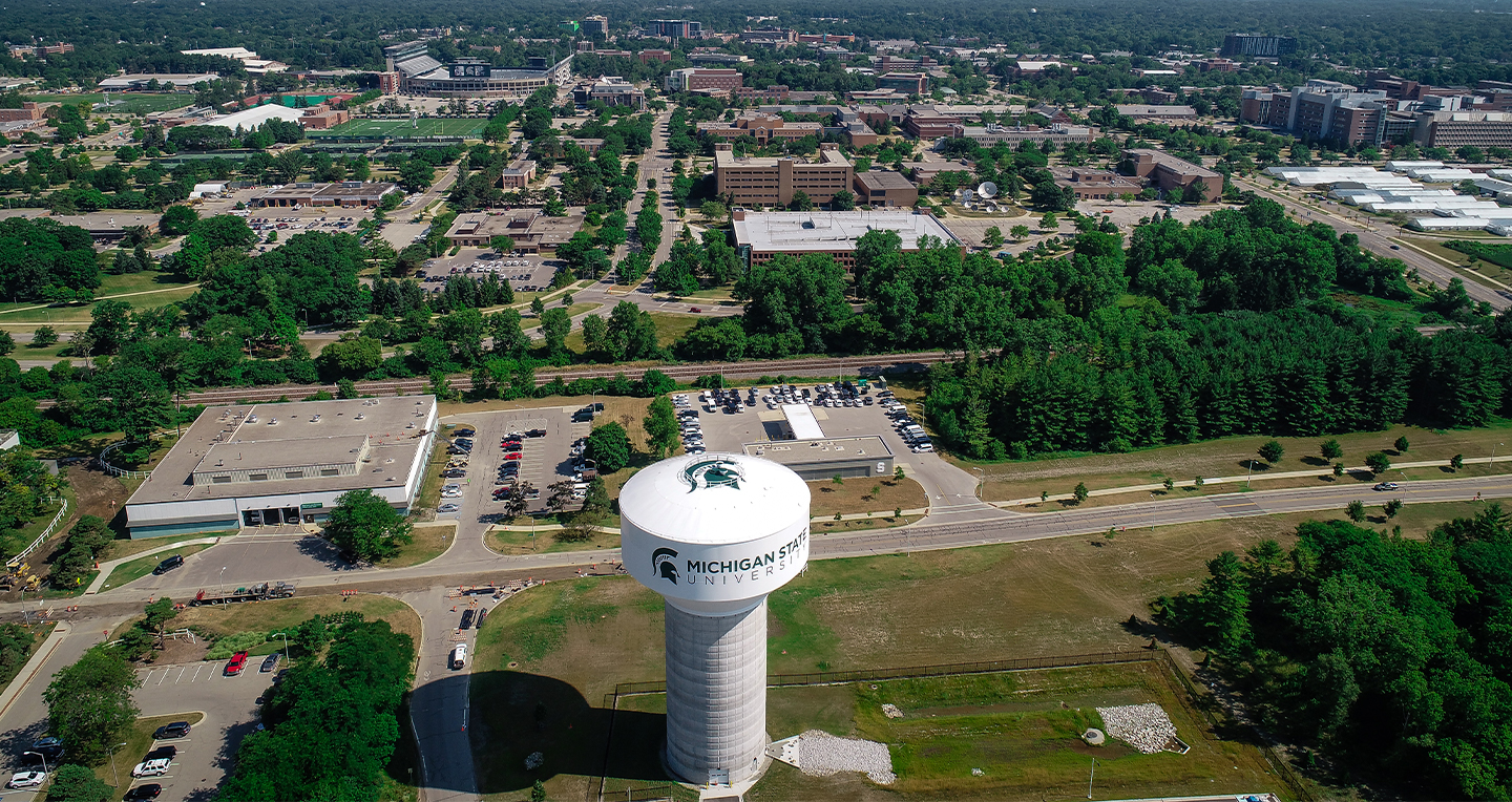 Bird's-eye-view of the MSU Water Tower