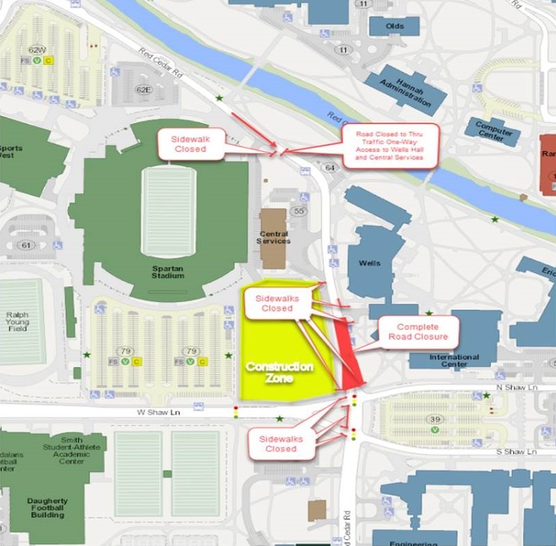 map of extent of construction zone