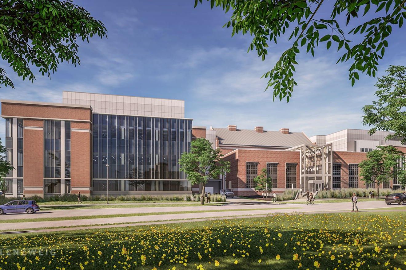 Exterior rendering of the STEM building construction site