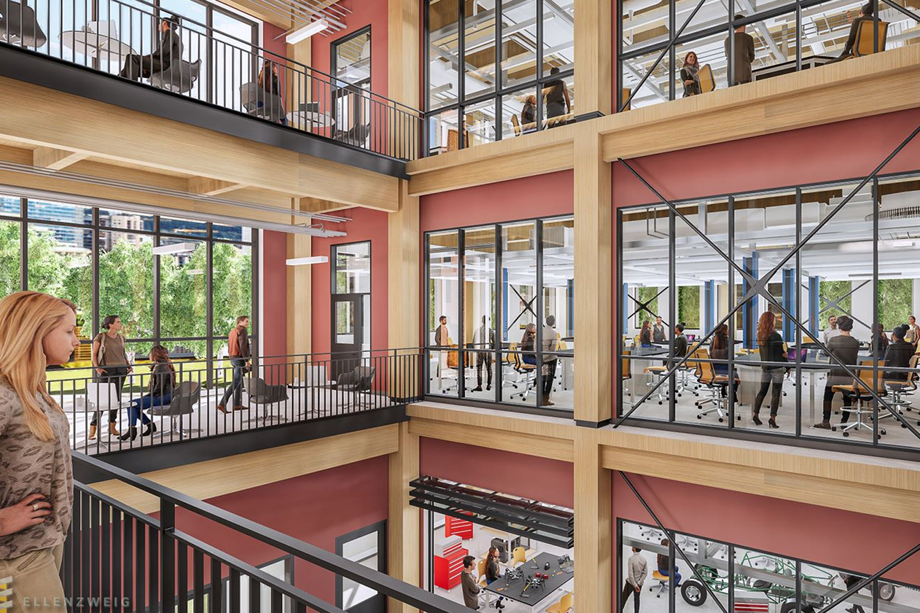 Interior rendering of a public space within the STEM building