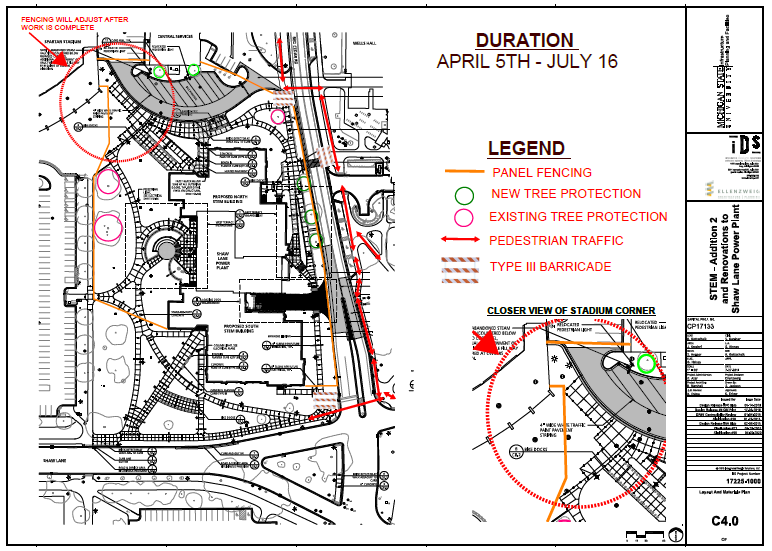 STEM project site sidewalk closure map