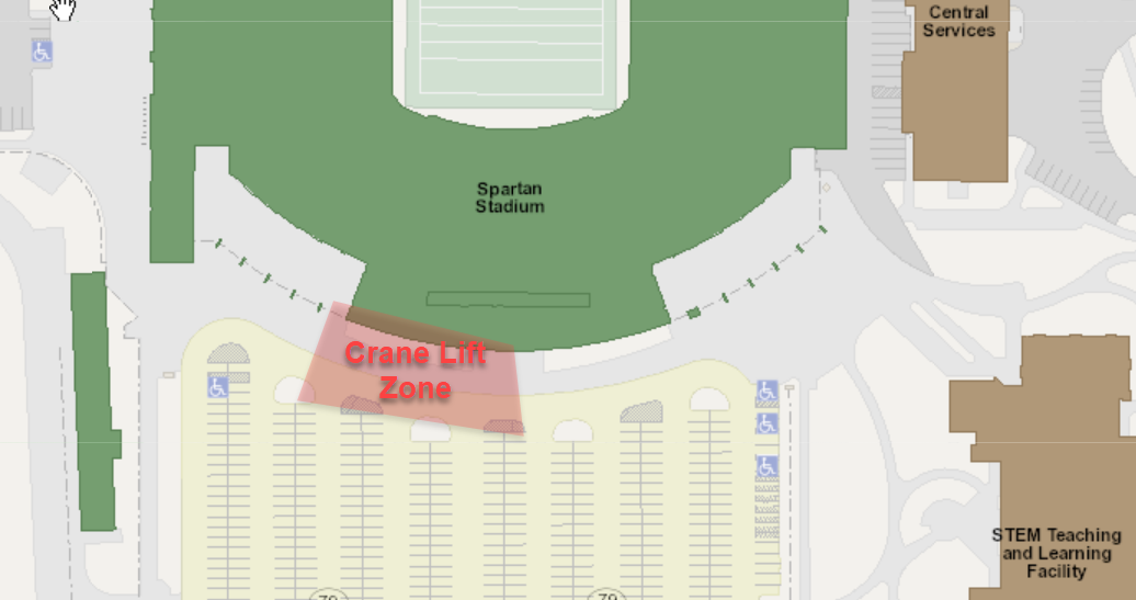 Spartan Stadium crane lift map