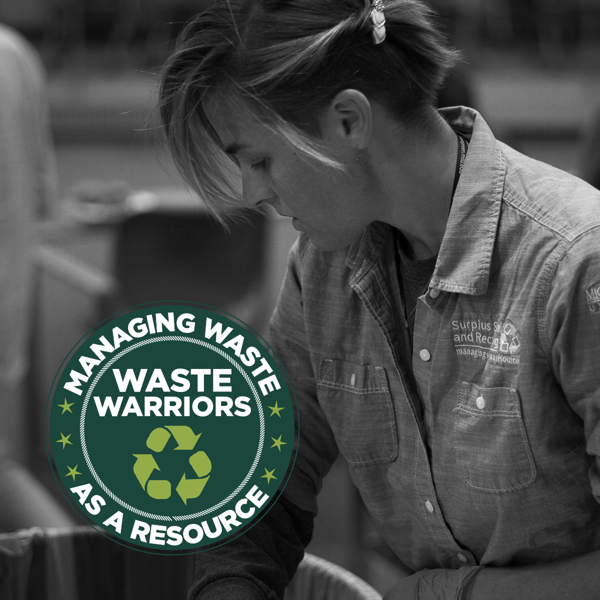 Recycling Employee Digging Through Trash Can