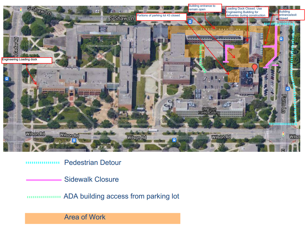 Location map of affected areas of the building