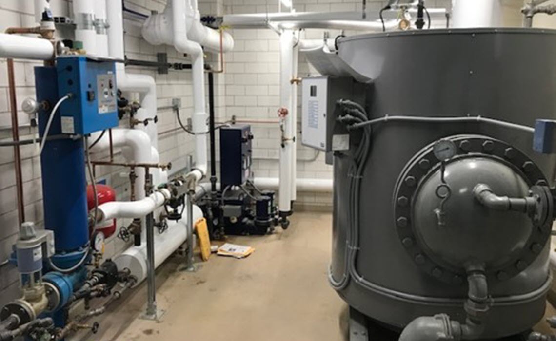 New basement mechanical room - clean steam generator on right