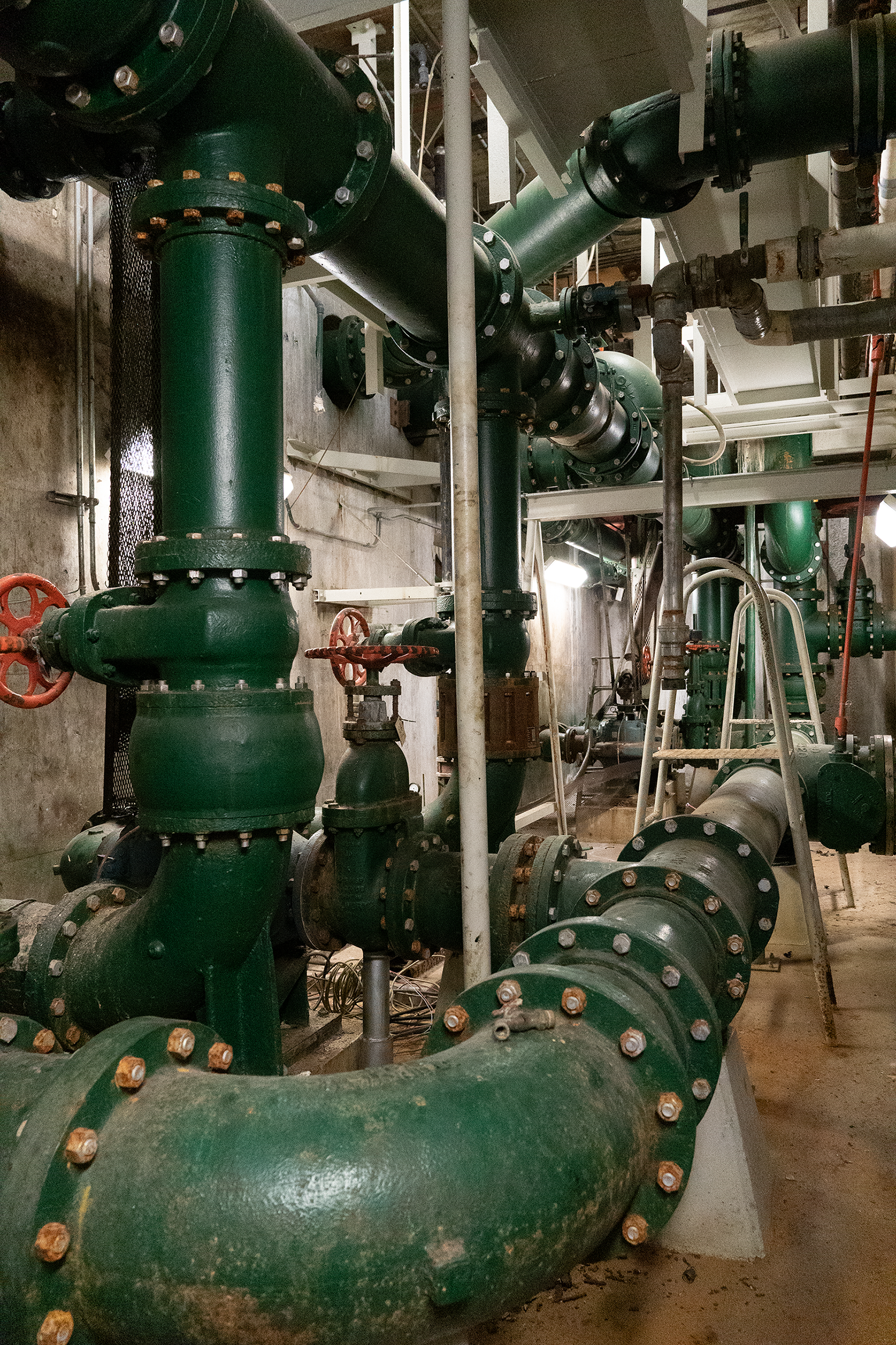 Large pipes inside the decommissioned water reservoir are shown.