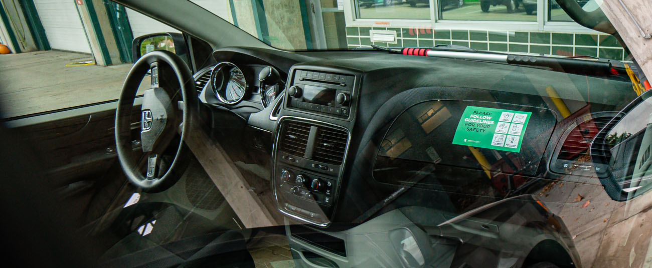 Interior view of a campus vehicle.