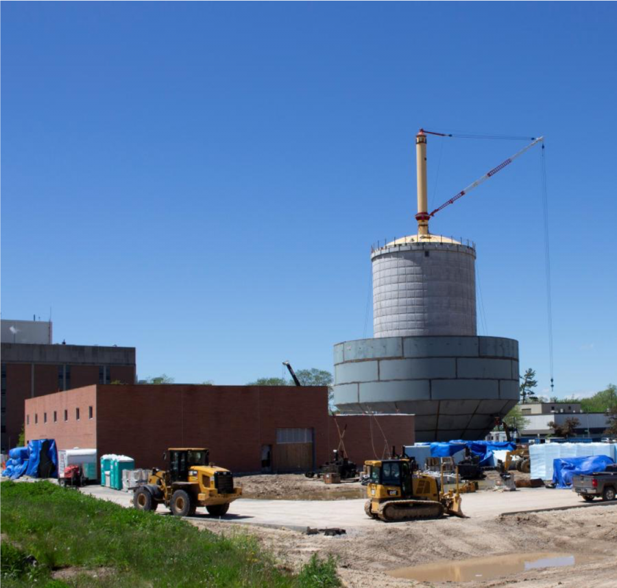 The new MSU water tower under construction.