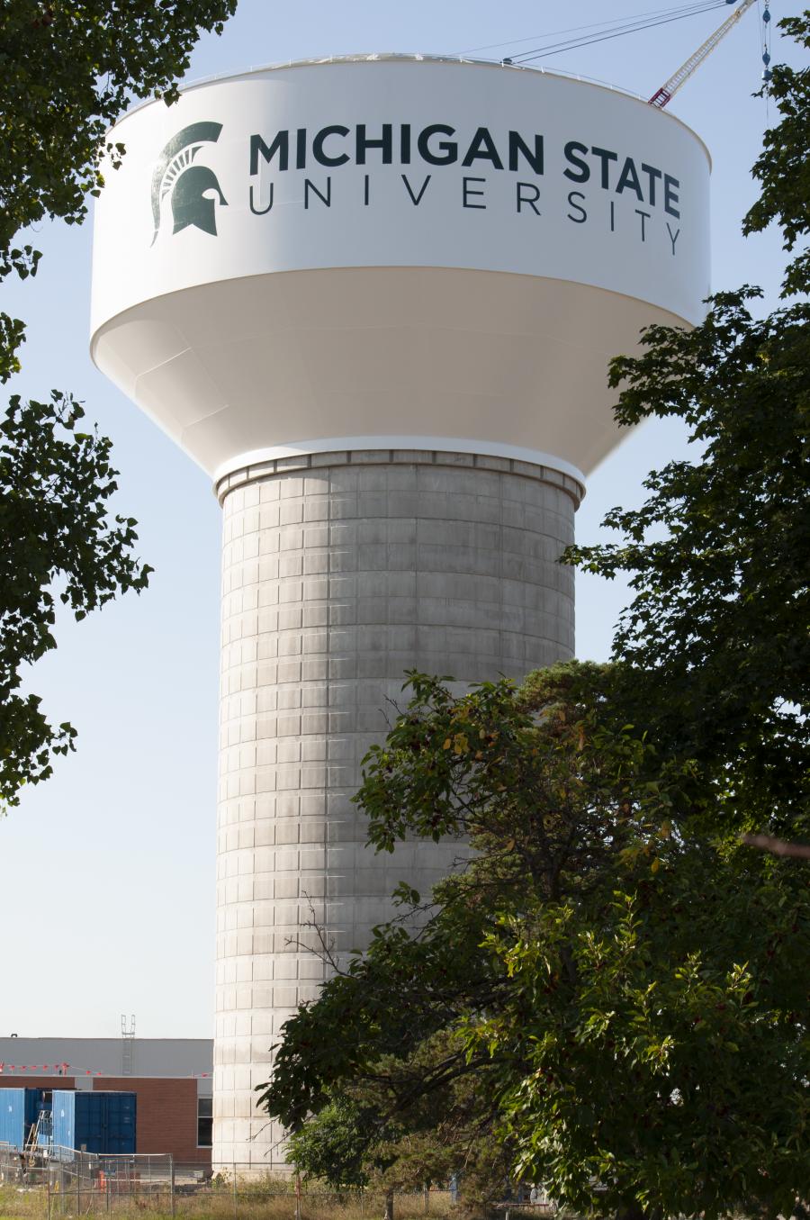 Photo of the new water tower with its tank raised to height.