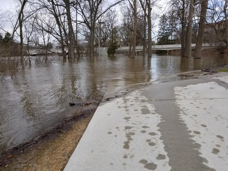 Photo from February 2018 flooding of Red Cedar River on campus