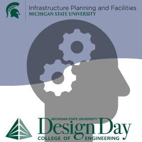 Graphic of human head containing gears against lavender and white background with IPF and Design Day Logos