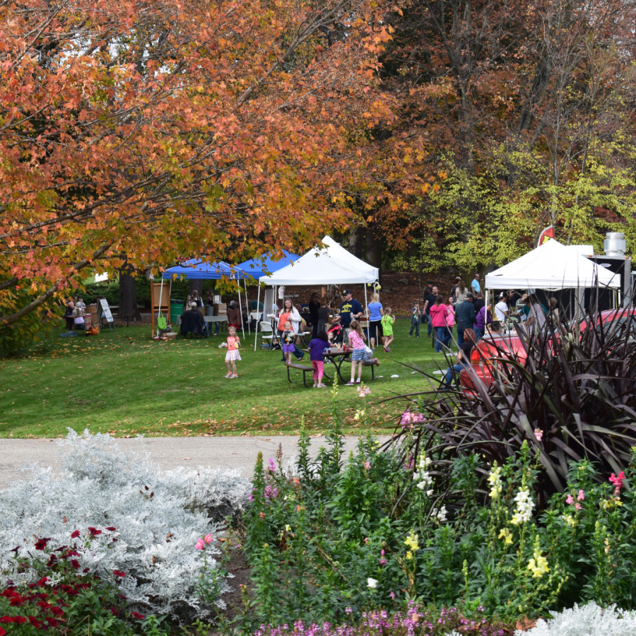 Vendor tents and people at previous fall festival.