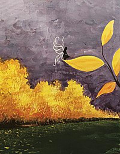Canvas painting of a fairy in fall.