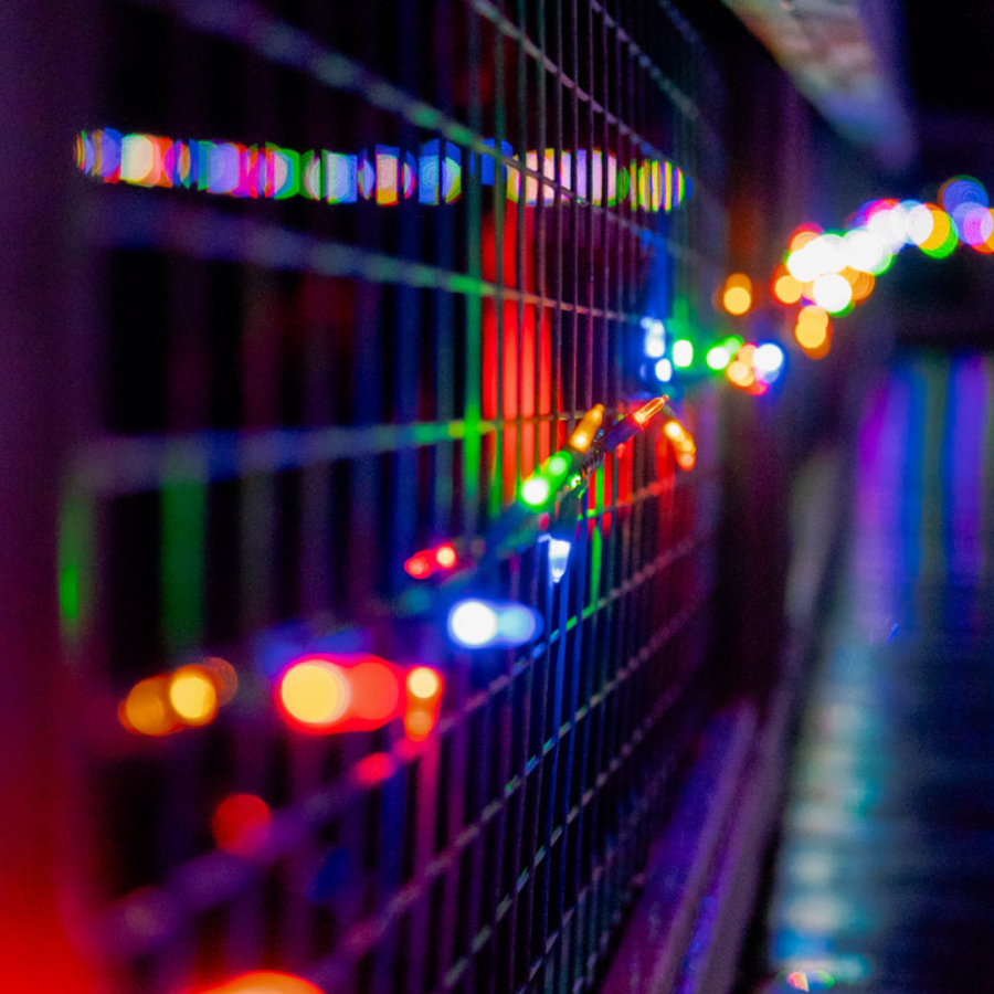 Holiday lights decorating Sky Walk.