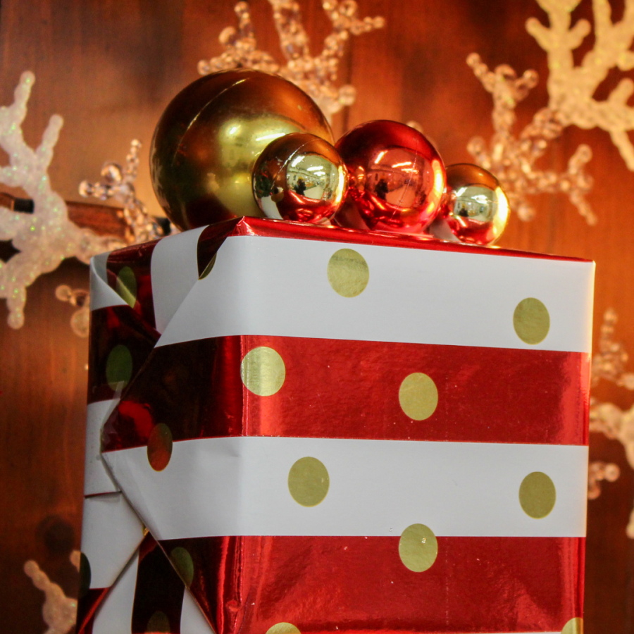 Wrapped holiday gift inside the Daffodil Gift Shop.