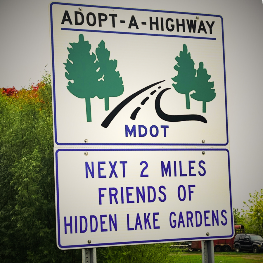 Hidden Lake Garden's Adopt-a-Highway sign.
