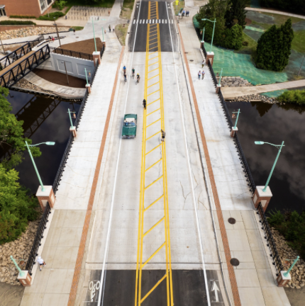 Aerial of new Farm Lane Bridge and pedestrian crossing 