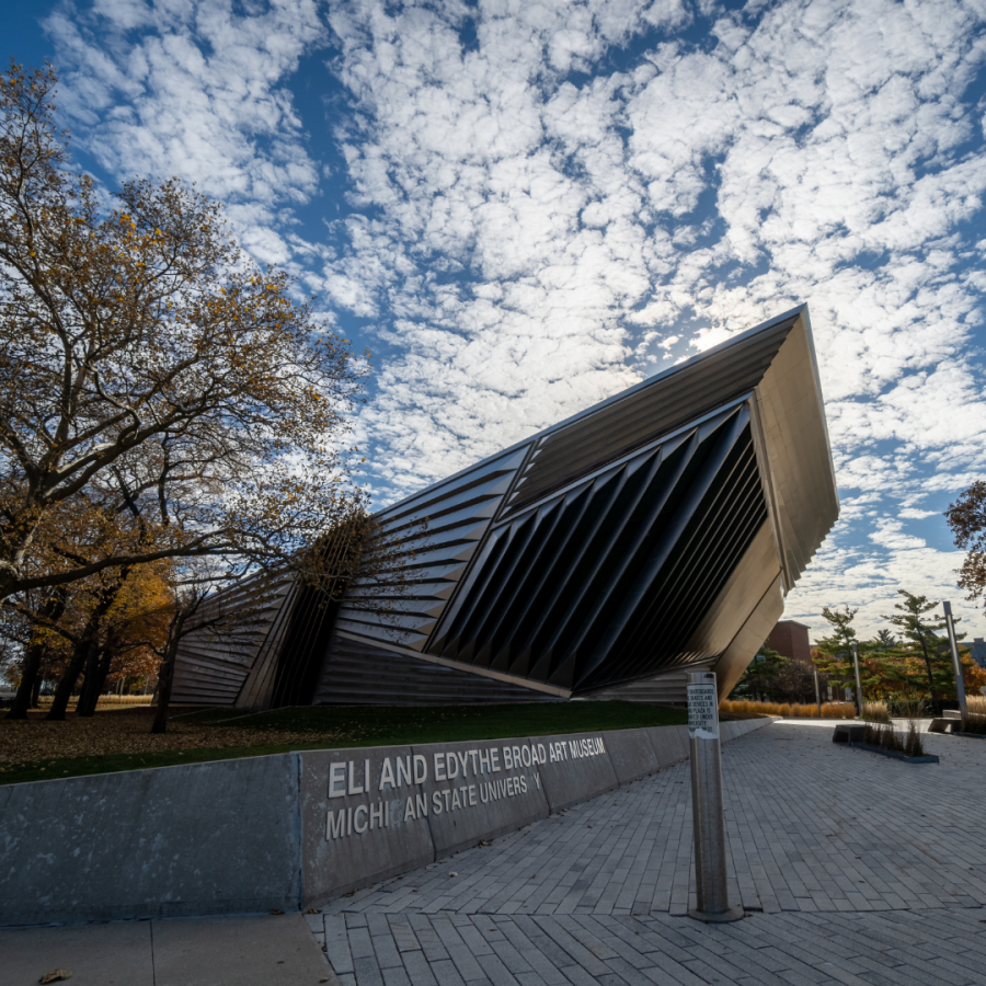 The MSU Broad Art Museum on a partly sunny day 