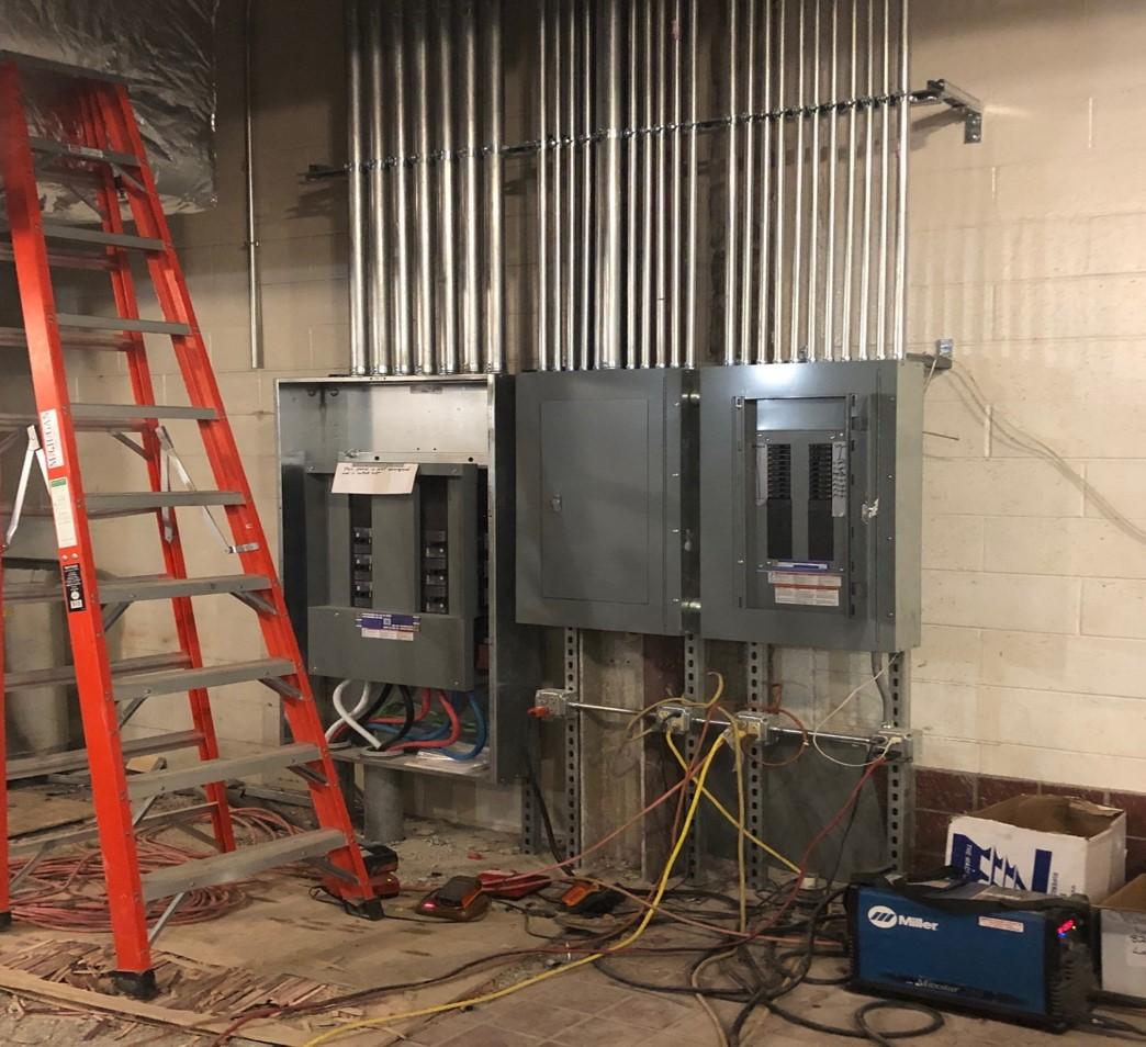 Electrical service panels in the new Pilot Plant electrical room.