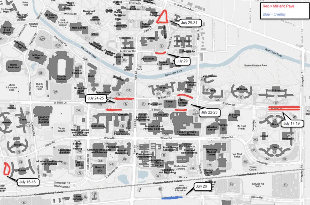 Map of summer road milling and repaving projects