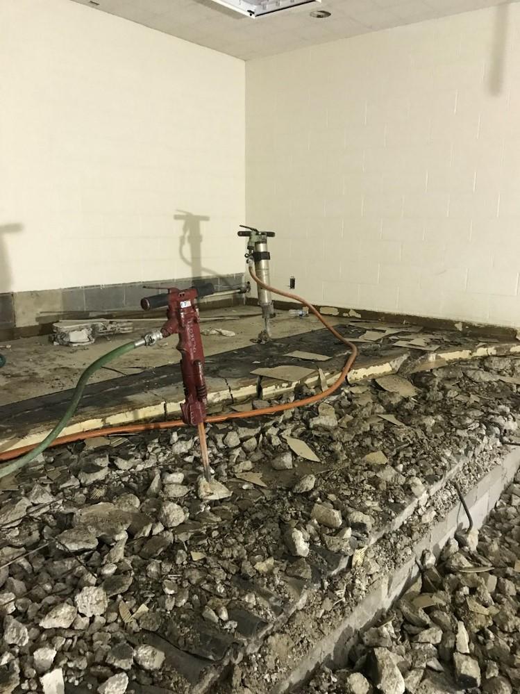 Demolition progress in Music Practice Building room 103