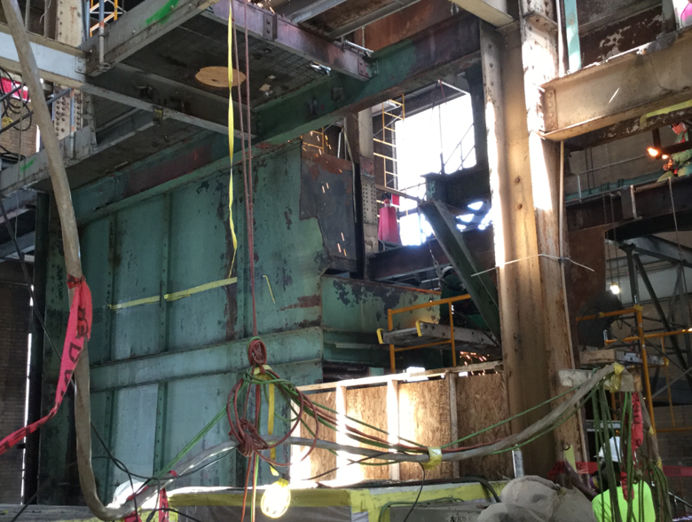 Boiler demolition in progress inside of the old Power Plant