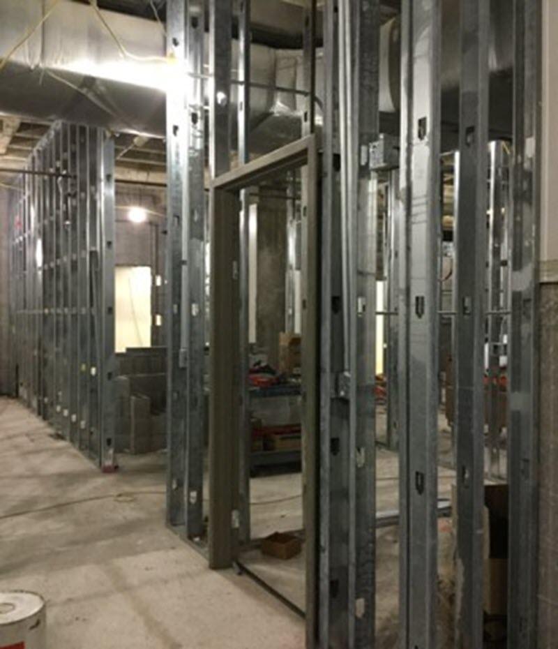New steel framing in locker room
