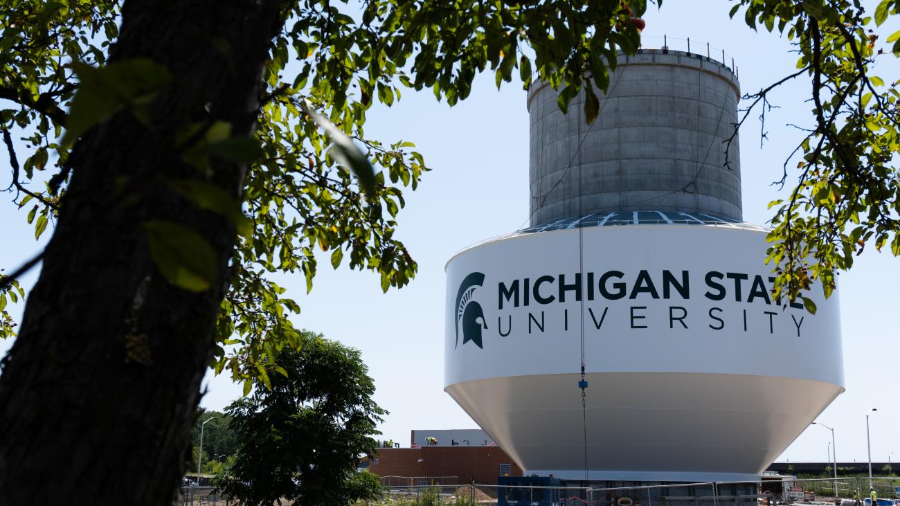 photo of the painted water tank at the bottom of the water tower