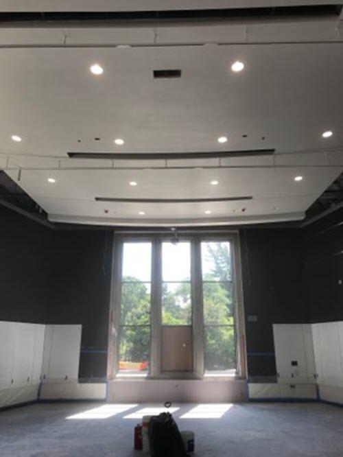 Interior of Hollander Hall - looking south at new plaster ceiling