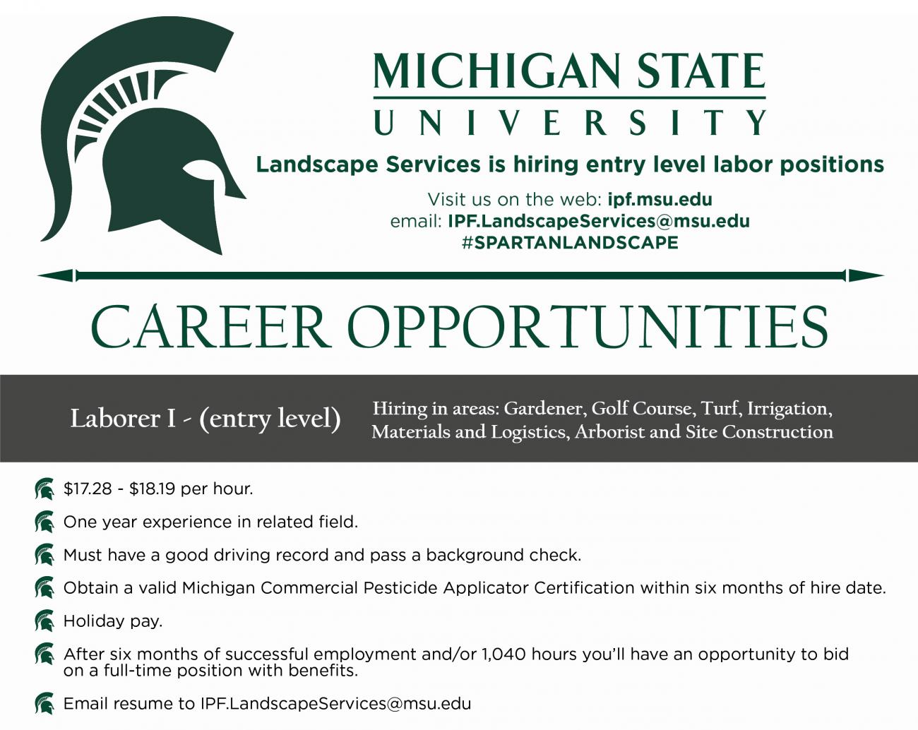 Landscape Services hiring information flyer