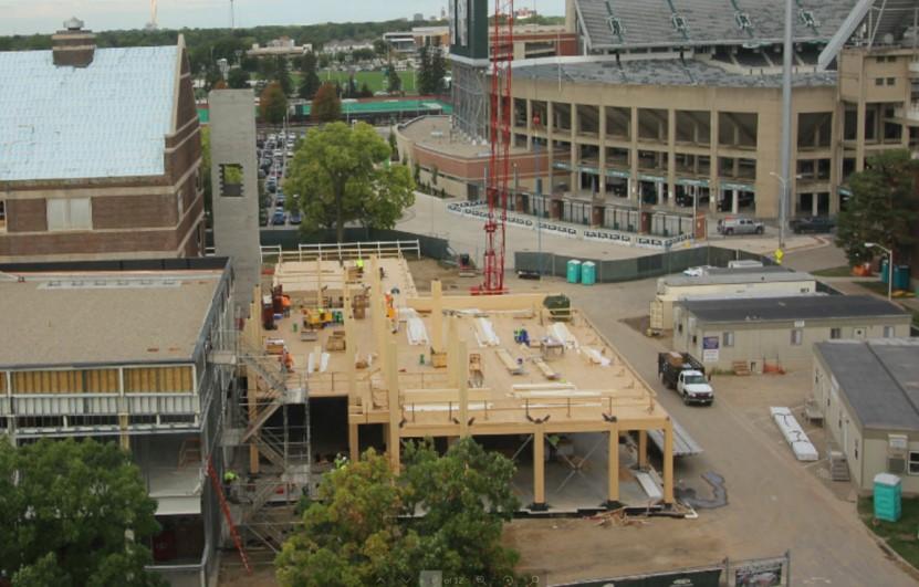 North STEM mass timber erection in progress