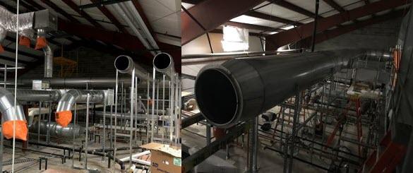 New supply and exhaust air duct work on mezzanine