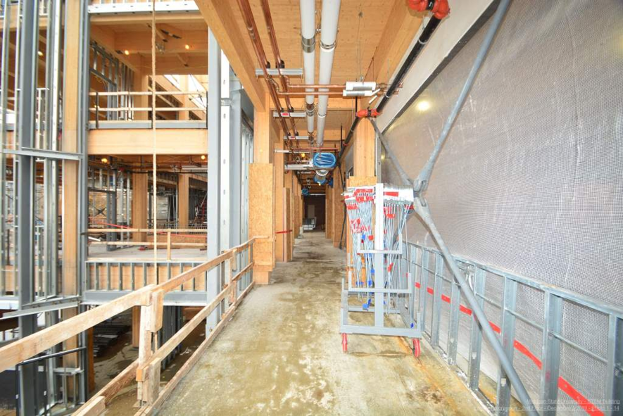 View inside the south addition looking north with the new atrium to the left