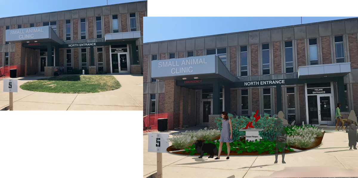Before picture and after rendition of front VMC entrance