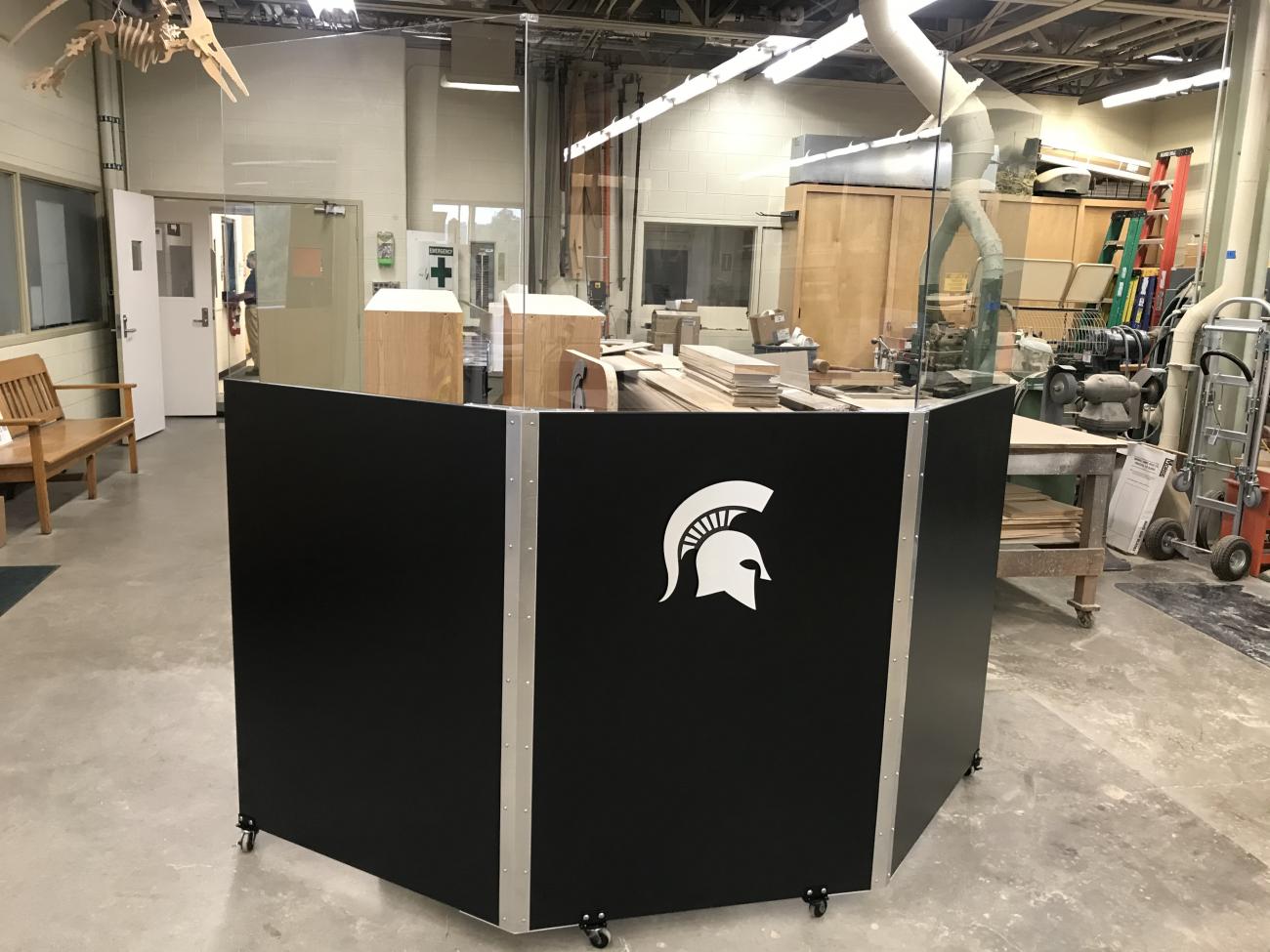 One of six mobile conductor's shields fabricated for the College of Music by IPF Alterations and Improvements and Carpentry Shop craftsmen.