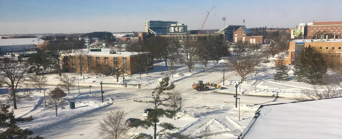 Photo of snow removal efforts during winter at MSU