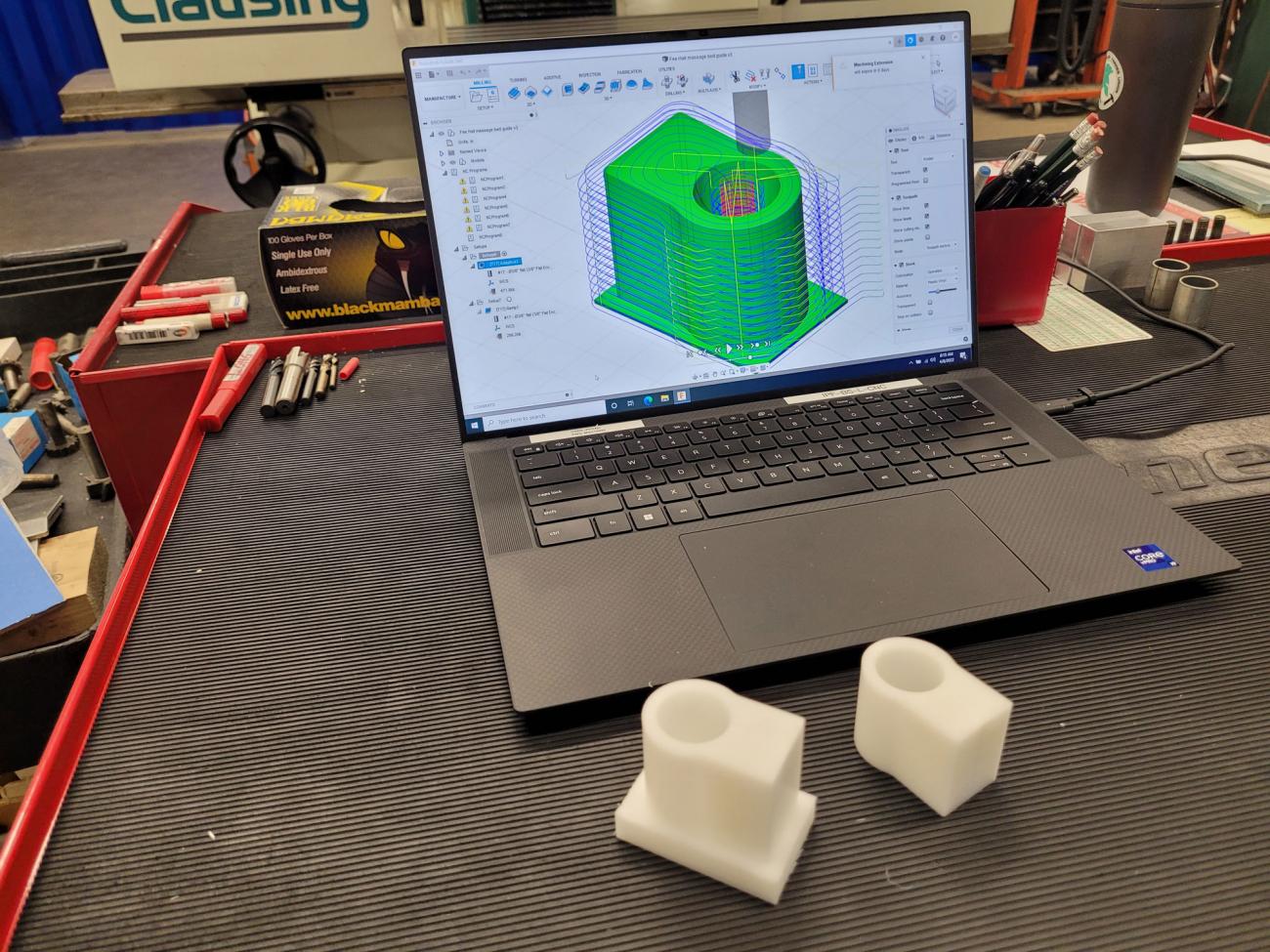 Photo of the CNC software's rendering of the polymer piece