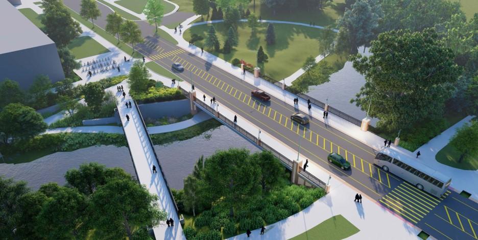 Rendering of the new Farm Lane Bridge and pedestrian bridge