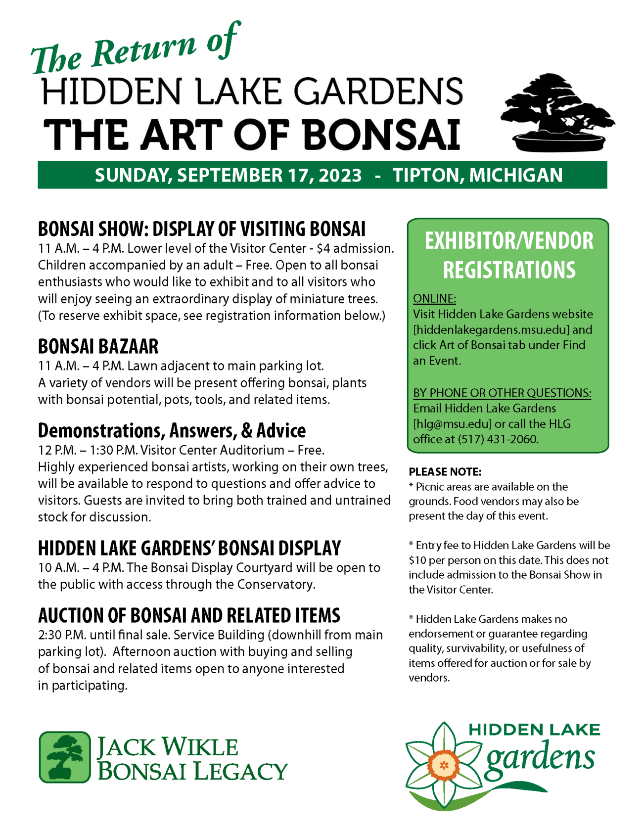 The Return of Hidden Lake Gardens The Art of Bonsai Flyer