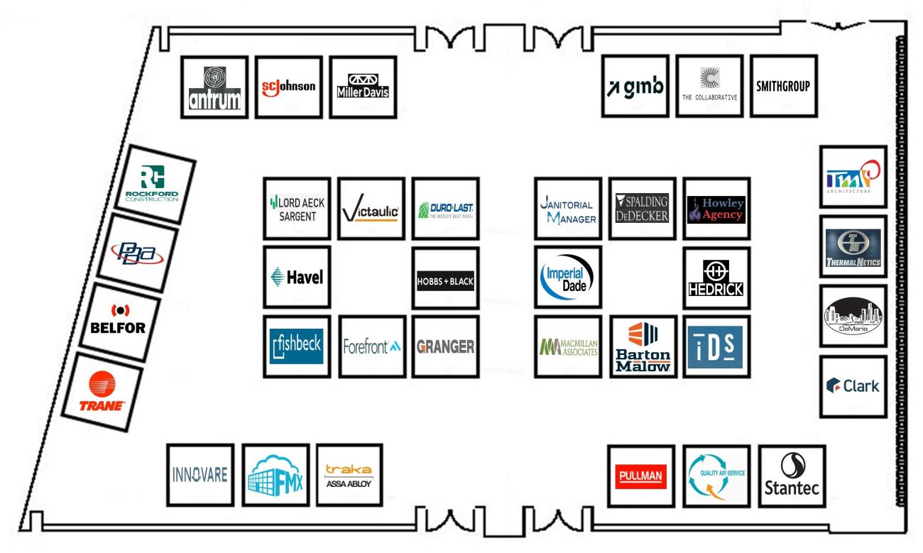 Image of sponsor booth layout map in Kellogg Big 10 B and C