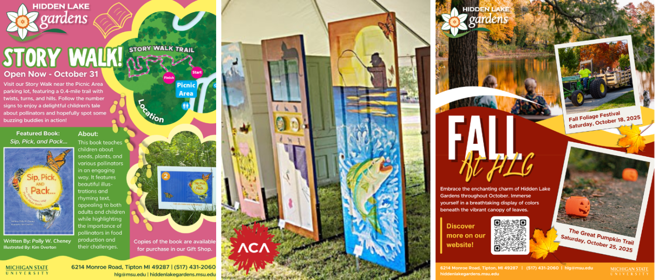 Story Walk, ACA Art Exhibit and fall event flyers.
