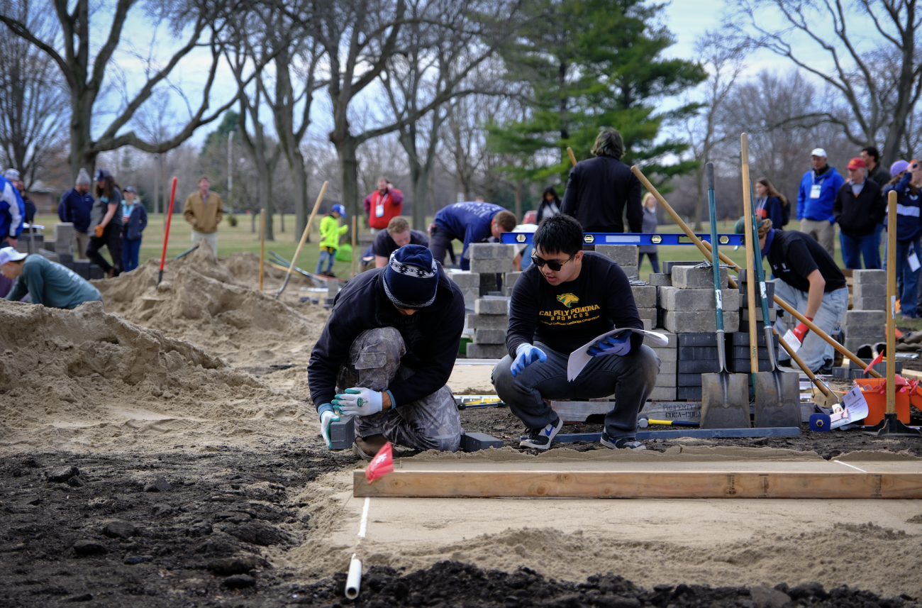 Students laying brick at NCLC