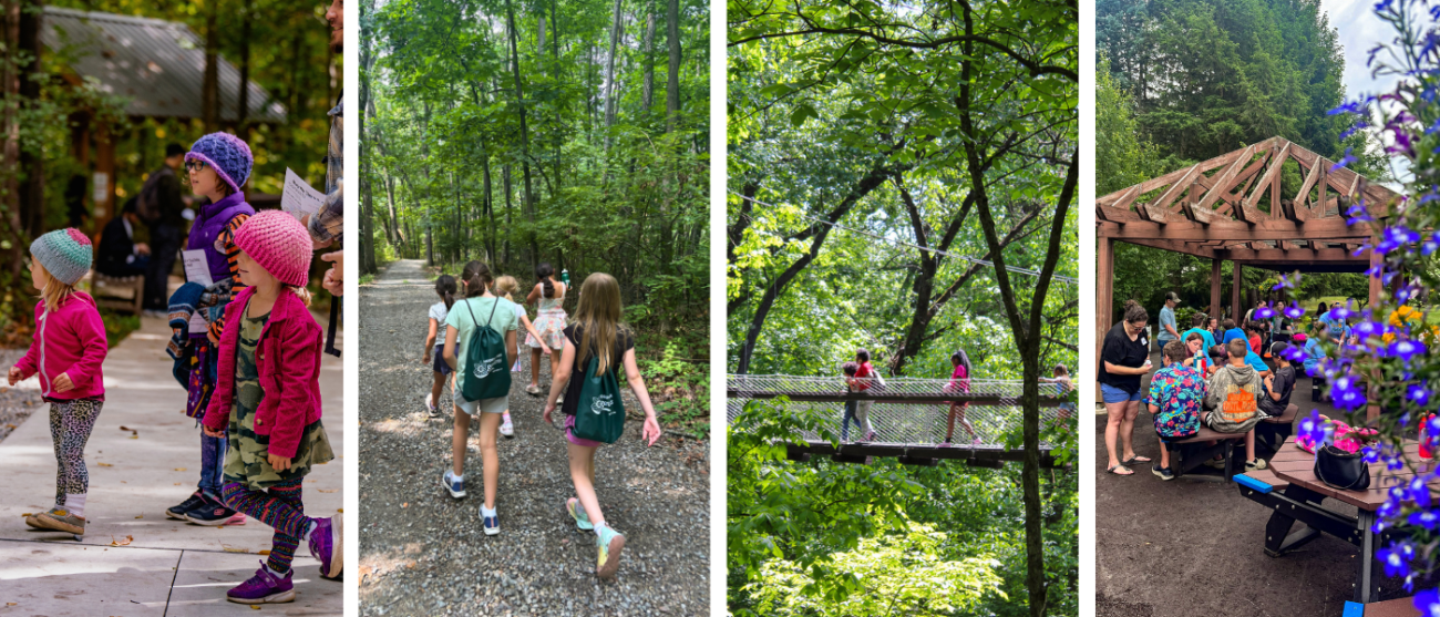 A series of photos showing various groups on field trips at Hidden Lake Gardens. 
